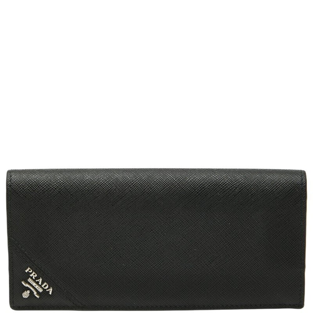 Prada Triangle Bi fold Long Wallet Black Nero Black Saffiano Leather
